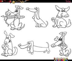cartoon hunde tierfiguren set ausmalbilder vektor