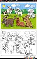 cartoon hunde tierfiguren gruppe farbseite vektor