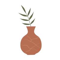 texturerad brun vas med en växt gren isolerat på en vit bakgrund. vektor element mitten av århundradet modern stil jord toner