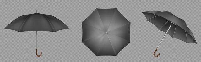 svart paraply, parasoll topp, sida och främre se vektor