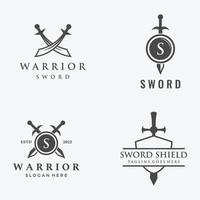 schwert, schild, excalibur vintage silhouette logo template design. vektor