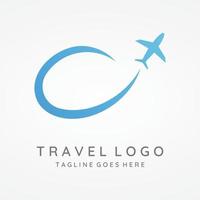 Logo-Template-Design der Flugticketagentur, Urlaub, Reisen im Sommer isoliert auf Hintergrund. Logo für Unternehmen, Marken, Agenturen und Reisen. vektor