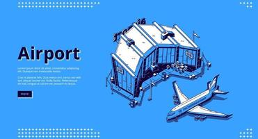 isometrisk flygplats terminal och flygplan vektor