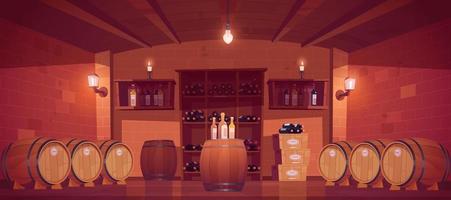 Weinhandlung, Kellerinnenraum mit Holzfässern vektor