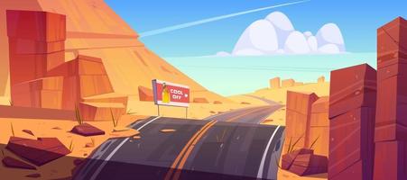 Straße und Plakatwand in der Wüste mit roten Felsen vektor