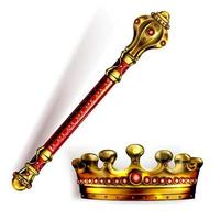goldenes Zepter und Krone für König- oder Königinvektor vektor