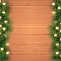 glad jul och Lycklig ny år och tömma ram på trä bakgrund. glad jul med gran grenar och jul lampor. vinter- Semester jul och ny år bakgrund. vektor illustration