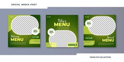 Köstliches Menü Social Media Post Design Web Banner Vorlage kostenloser Vektor