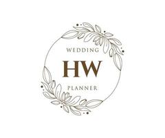 hw initialen brief hochzeitsmonogramm logos sammlung, handgezeichnete moderne minimalistische und florale vorlagen für einladungskarten, save the date, elegante identität für restaurant, boutique, café im vektor