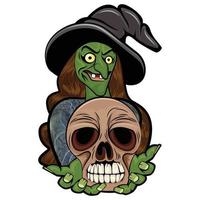 halloween-hexenmonster und schädelillustration. vektor