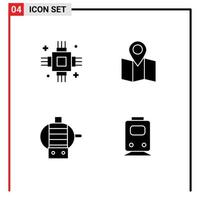 solides Glyphenpaket mit 4 universellen Symbolen von Chip-Engine-elektronischen Kartenbahn-editierbaren Vektordesign-Elementen vektor