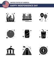 Solide Glyphenpackung mit 9 USA-Unabhängigkeitstag-Symbolen der Flagge Amerika-Flaggen-Wahrzeichen-Party feiern bearbeitbare USA-Tag-Vektor-Designelemente vektor