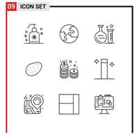 Stock Vector Icon Pack mit 9 Zeilen Zeichen und Symbolen für Investment Stack Flask Money Food editierbare Vektordesign-Elemente