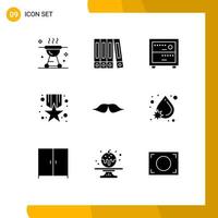 Bearbeitbares Vektorlinienpaket mit 9 einfachen soliden Glyphen von Movember-Schnurrbart-Deck-Preismedaillen-bearbeitbaren Vektordesign-Elementen vektor