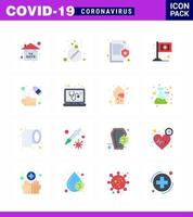 16 flache farbige virale Virus-Corona-Icon-Packs wie die Reinigung der medizinischen Gesundheitsflagge schützen virale Coronavirus 2019nov-Krankheitsvektor-Designelemente vektor