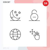 Piktogrammsatz aus 4 einfachen gefüllten flachen Farben des Mondweltschlosses sichert drei bearbeitbare Vektordesignelemente vektor