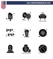 Aktienvektor-Icon-Pack des amerikanischen Tages 9-zeilige Zeichen und Symbole für die Flaschendekoration Grill-Ammern amerikanischer Tag editierbare usa-Tag-Vektordesign-Elemente vektor