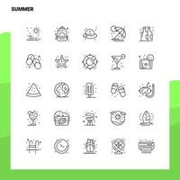 uppsättning av sommar linje ikon uppsättning 25 ikoner vektor minimalism stil design svart ikoner uppsättning linjär piktogram packa