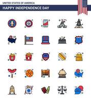 Happy Independence Day Pack mit 25 flach gefüllten Linien Zeichen und Symbolen für Launcher Camp Abzeichen Zelt Cola editierbare Usa Day Vektor Design Elemente