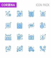 Coronavirus-Präventionsset Symbole 16 blaues Symbol wie Krankenhaus-Gewichtsschließfachwaage Securitybox Virus-Coronavirus 2019nov-Krankheitsvektor-Designelemente vektor