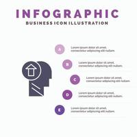 Pfeilspitze menschliches Wissen verstand solides Symbol Infografiken 5 Schritte Präsentationshintergrund vektor