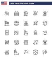 linje packa av 25 USA oberoende dag symboler av bricka mat st grädde spel redigerbar USA dag vektor design element