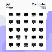 25 Computer-Icon-Set 100 bearbeitbare eps 10-Dateien Business-Logo-Konzept-Ideen solides Glyph-Icon-Design vektor