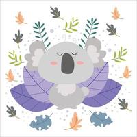 illustration vektor grafisk koala med växt prydnad bakgrund