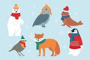 vinter- och jul djur samling vektor