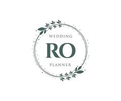 ro initialen brief hochzeitsmonogramm logos sammlung, handgezeichnete moderne minimalistische und florale vorlagen für einladungskarten, save the date, elegante identität für restaurant, boutique, café im vektor