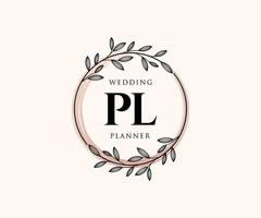 pl initialer brev bröllop monogram logotyper samling, hand dragen modern minimalistisk och blommig mallar för inbjudan kort, spara de datum, elegant identitet för restaurang, boutique, Kafé i vektor