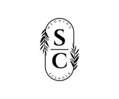 sc initialer brev bröllop monogram logotyper samling, hand dragen modern minimalistisk och blommig mallar för inbjudan kort, spara de datum, elegant identitet för restaurang, boutique, Kafé i vektor