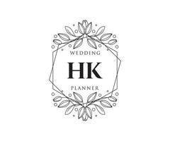 hk initialen brief hochzeitsmonogramm logos sammlung, handgezeichnete moderne minimalistische und florale vorlagen für einladungskarten, save the date, elegante identität für restaurant, boutique, café im vektor