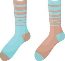 Helle, warme, mehrfarbige Socken in den Farben Beige und Blau. Gestrickte Wintersocken schützen Ihre Füße vor Kälte. Vektor-Illustration isoliert auf weißem Hintergrund vektor