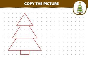 utbildning spel för barn kopia söt tecknad serie jul träd bild förbi ansluter de punkt tryckbar vinter- kalkylblad vektor
