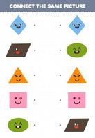 utbildning spel för barn ansluta de samma bild av söt tecknad serie romb parallellogram triangel fyrkant oval tryckbar geometrisk form kalkylblad vektor