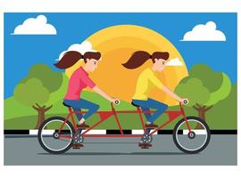illustration ung människor håller på med fysisk aktivitet utomhus i de parkera förbi cykling. illustration lämplig för diagram, infografik, och Övrig grafisk tillgångar vektor