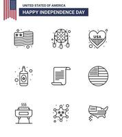 Stock Vektor Icon Pack von American Day 9 Zeilenzeichen und Symbolen für Usa Text Herz Datei Flasche editierbare Usa Day Vektor Design Elemente