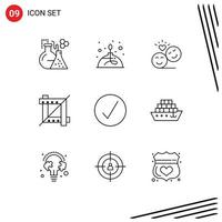Packung mit 9 modernen Umrissen Zeichen und Symbolen für Web-Printmedien wie Erfolgsdesign Science Crop Emoji editierbare Vektordesign-Elemente vektor