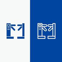 Zugangskontrolle Drehkreuze U-Bahnlinie und Glyphe solides Symbol blaues Banner Linie und Glyphe solides Symbol blaues Banner vektor