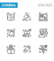 9-zeiliges Coronavirus-Epidemie-Icon-Pack saugt als Coronavirus trockene medizinische Händewaschen virale Coronavirus 2019nov-Krankheitsvektor-Designelemente vektor