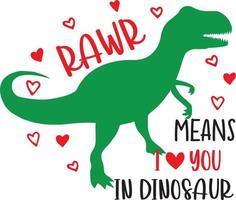 rawr bedeutet ich liebe dich in dinosaurier, herz, valentinstag, liebe, sei mein, urlaub, vektorillustrationsdatei vektor