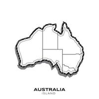 Vorlage für Social-Media-Vektorkarte der australischen Insel, sehr detaillierte Illustration mit schwarz-weißer Farbe. vektor