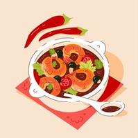 Tom Yum Suppe. Sauer-scharfe Suppe mit Garnelen. asiatisches Essen. Vektor-Illustration vektor