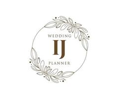 ij initials brief hochzeitsmonogramm logos sammlung, handgezeichnete moderne minimalistische und florale vorlagen für einladungskarten, save the date, elegante identität für restaurant, boutique, café im vektor