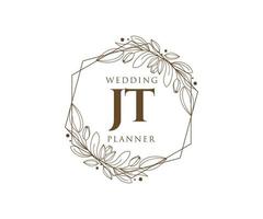 jt initialen brief hochzeitsmonogramm logos sammlung, handgezeichnete moderne minimalistische und florale vorlagen für einladungskarten, save the date, elegante identität für restaurant, boutique, café im vektor