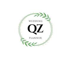 qz initialen brief hochzeitsmonogramm logos sammlung, handgezeichnete moderne minimalistische und florale vorlagen für einladungskarten, save the date, elegante identität für restaurant, boutique, café im vektor