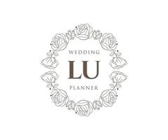 lu initialen brief hochzeitsmonogramm logos sammlung, handgezeichnete moderne minimalistische und florale vorlagen für einladungskarten, save the date, elegante identität für restaurant, boutique, café im vektor