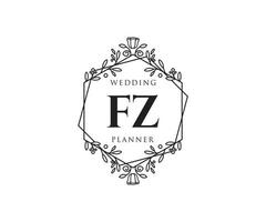 fz initialen brief hochzeitsmonogramm logos sammlung, handgezeichnete moderne minimalistische und florale vorlagen für einladungskarten, save the date, elegante identität für restaurant, boutique, café im vektor