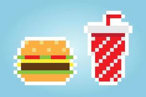 Pixel 8-Bit-Burger und Getränke für Spielressourcen. Fast-Food-Vektor vektor